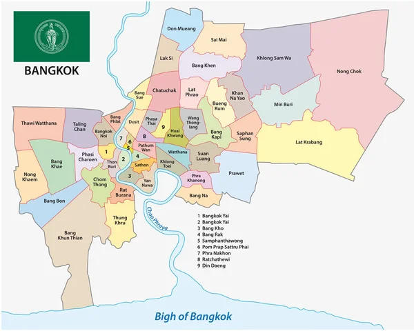 Bangkok administrativ och politisk karta med flagga — Stock vektor