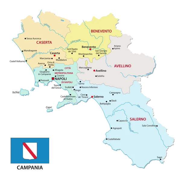 Mappa della regione campania con province e bandiera — Vettoriale Stock