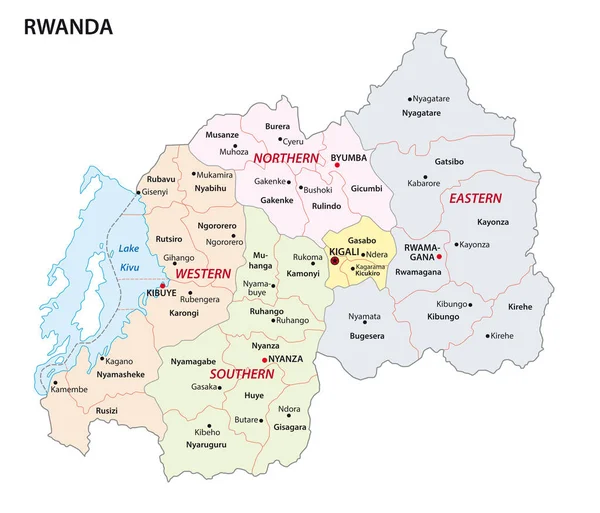 Administrativní mapa afrického státu Rwandy — Stockový vektor