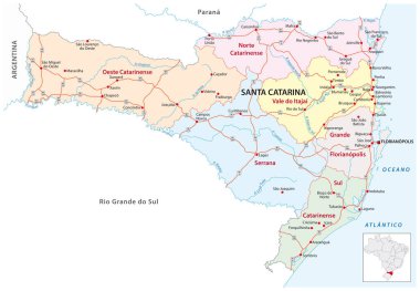 Santa Catarina Yolu ve idari harita Brezilya
