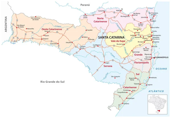 Santa catarina road and administrative map brasil — Vetor de Stock