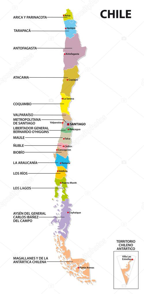 administrative and political map of the republic of Chile