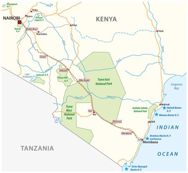 Kenya 'daki Mombasa Nairobi Demiryolu haritası