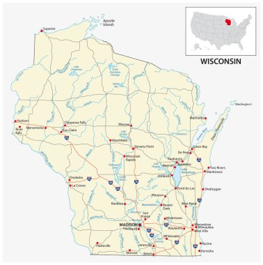 ABD 'nin Wisconsin eyaletinin yol haritası.