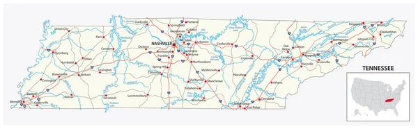 Routekaart Van Amerikaanse Staat Tennessee — Stockvector
