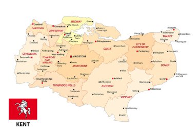 İngiliz Kent ilçesinin bayrak taşıyan idari vektör haritası