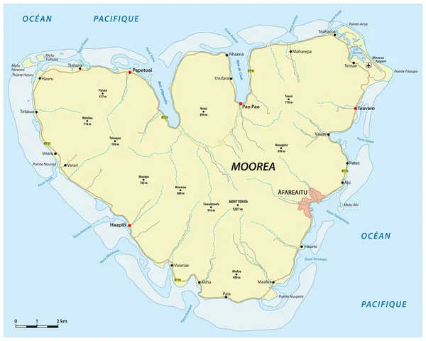 Carte Routière Vectorielle Île Moorea Polynésie Française — Image vectorielle