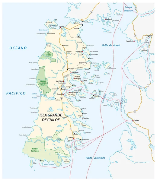 Mappa Stradale Vettoriale Dell Isola Cilena Chiloe Cile — Vettoriale Stock