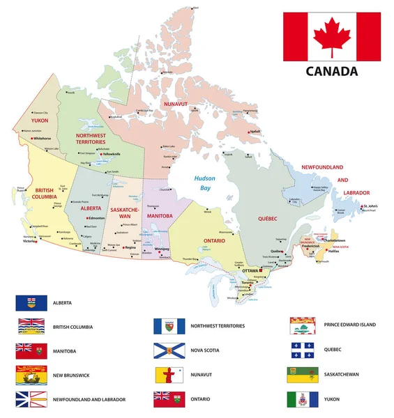 Kanadská Administrativní Politická Vektorová Mapa Vlajkami — Stockový vektor