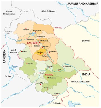 Hindistan 'ın Jammu ve Kaşmir bölgesinin vektör idari haritası