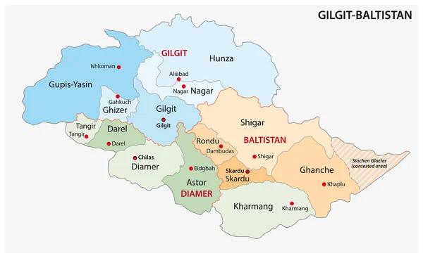 Mappa Amministrativa Politica Vettoriale Del Territorio Speciale Pakistano Gilgit Baltistan — Vettoriale Stock