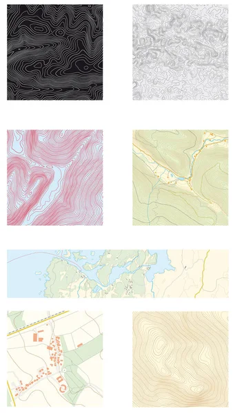 Sete Diferentes Mapas Abstratos Topográficos Vetoriais Castrais —  Vetores de Stock
