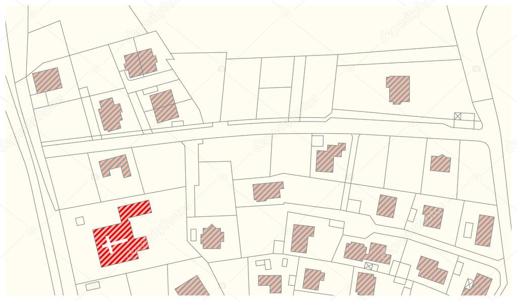 Imaginary vector cadastral map with buildings and streets