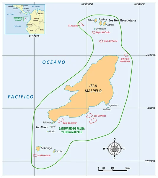 Vector Map Colombian Pacific Island Malpelo — Διανυσματικό Αρχείο