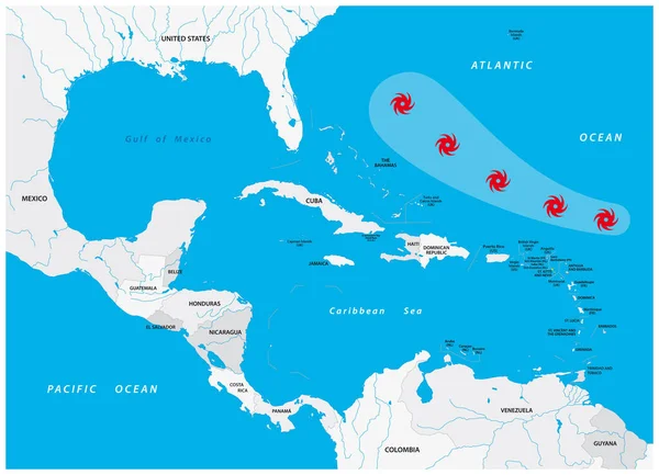 Schematische Vektorkarte Eines Fiktiven Hurrikans Nord Und Mittelamerika — Stockvektor