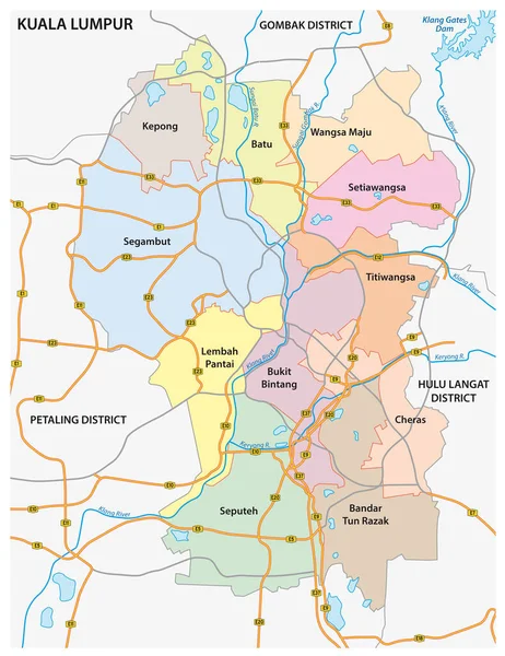 Mapa Vectorial Administrativo Carreteras Capital Malaya Kuala Lumpur — Archivo Imágenes Vectoriales