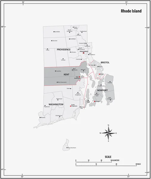 Rode Isola Stato Schema Amministrativo Politico Mappa Vettoriale Bianco Nero — Vettoriale Stock