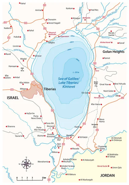 Vektorkarta Över Israels Hav Galiléen — Stock vektor