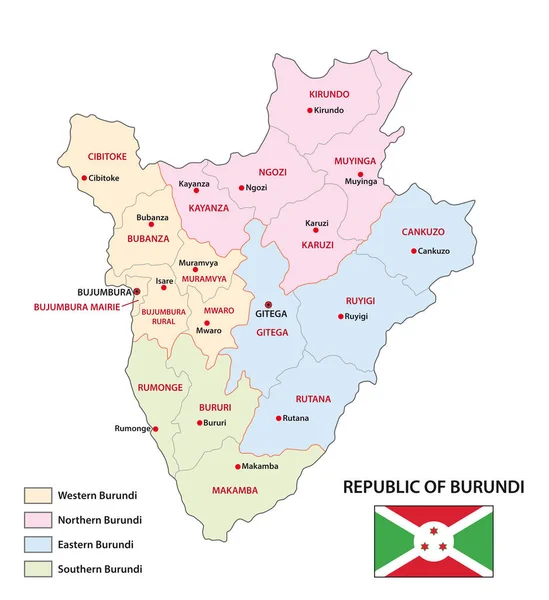 Peta Vektor Administratif Baru Dari Burundi Dengan Flag - Stok Vektor