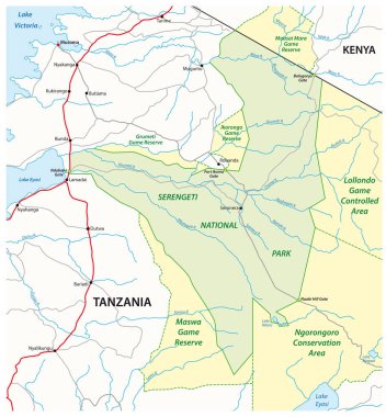 Tanzanya 'daki Serengeti Milli Parkı' nın vektör yol haritası