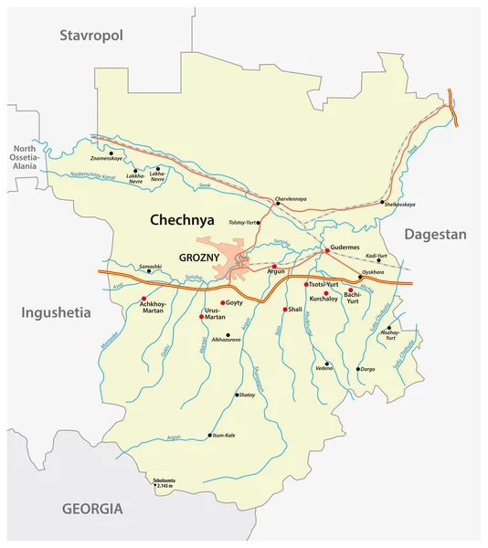 Podrobná Vektorová Mapa Čečenské Republiky Rusko — Stockový vektor