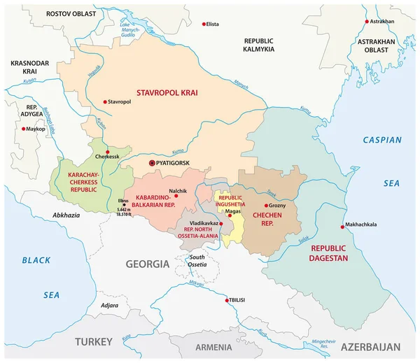 Mapa Vetorial Administrativo Distrito Federal Russo Norte Cáucaso — Vetor de Stock
