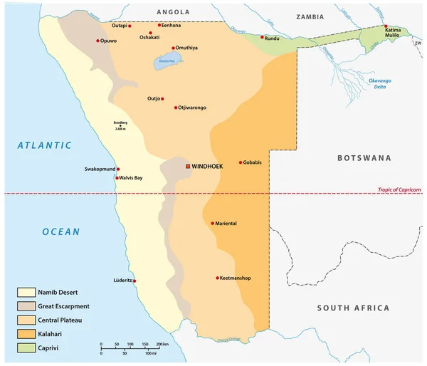 Geografische Vectorkaart Van Vijf Natuurgebieden Van Namibië — Stockvector