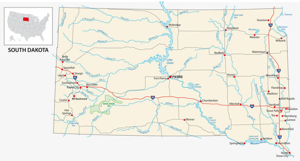 Дорожная карта американского штата Южная Дакота