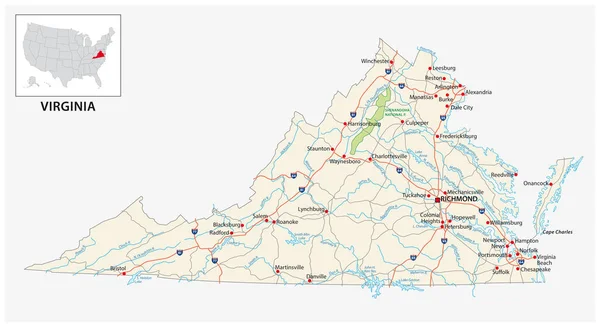 Οδικός Χάρτης Της Αμερικανικής Πολιτείας Της Βιρτζίνια — Διανυσματικό Αρχείο