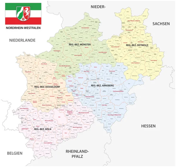 Mappa Vettoriale Amministrativa Dello Stato Della Renania Settentrionale Vestfalia Con — Vettoriale Stock