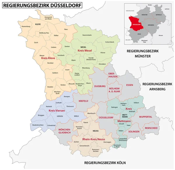 ドイツ語 ノルトライン ヴェストファーレン州 デュッセルドルフ地域の行政ベクトル図 — ストックベクタ