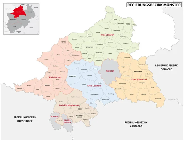 Munster Régió Közigazgatási Vektortérképe Német Nyelven Észak Rajna Vesztfália Németország — Stock Vector