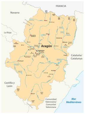 Aragon 'un İspanyol özerk bölgesinin vektör haritası