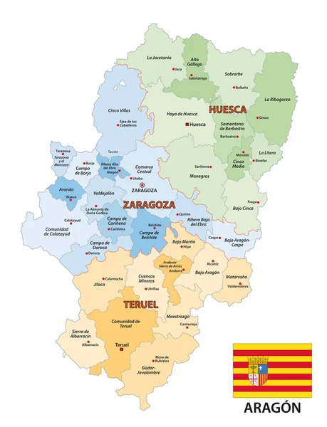 Mapa Vectorial Administrativo Comunidad Autónoma Aragón Con Bandera — Foto de Stock