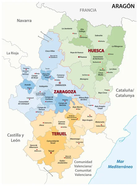 Mapa Vectorial Administrativo Comunidad Autónoma Aragón — Foto de Stock