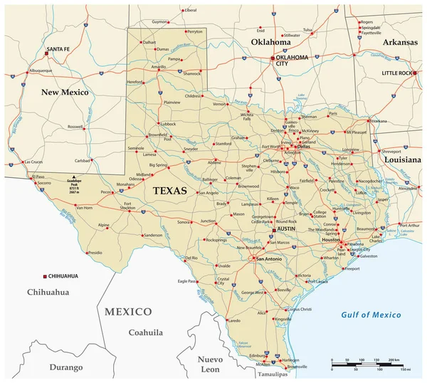 Vektorveikart Den Amerikanske Delstaten Texas – stockvektor