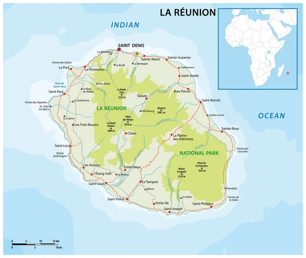 Reunion Vector Road National Park Map — Vetor de Stock