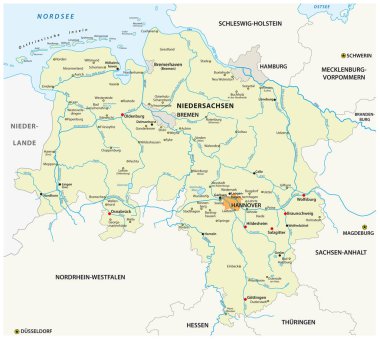 vector map of the state of Lower Saxony in german language, Germany clipart