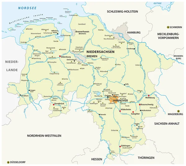 Διανυσματικός Χάρτης Του Κρατιδίου Της Κάτω Σαξονίας Στη Γερμανική Γλώσσα — Διανυσματικό Αρχείο