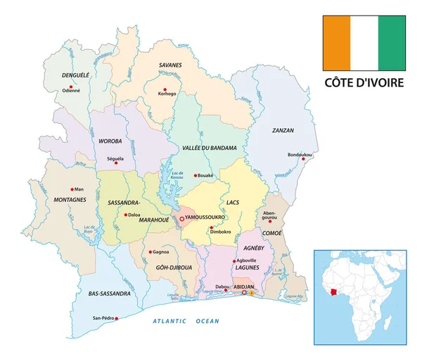 Afrikai Köztársaság Elefántcsontpart Közigazgatási Vektortérképe Zászlóval — Stock Vector