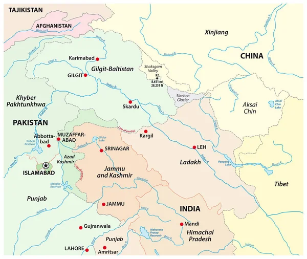 Mapa Vectorial Tenencia Territorial Cachemira — Archivo Imágenes Vectoriales