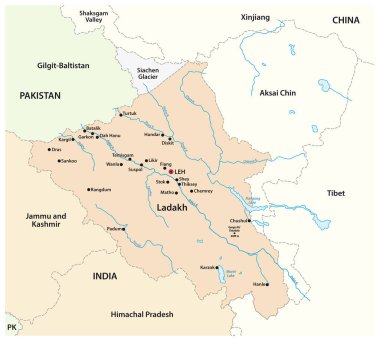 Hint Birliği Ladakh Bölgesi vektör haritası, Hindistan