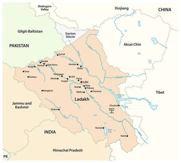 Vector Map Indian Union Territory Ladakh Ινδία — Διανυσματικό Αρχείο