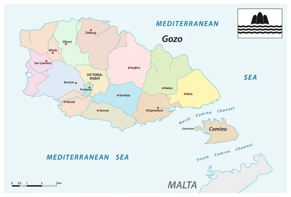 Vector Administrative Map Two Maltese Islands Gozo Comino Flag Malta — Stock Vector