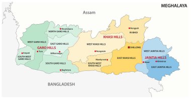 Meghalaya idari ve politik vektör haritası, Hindistan