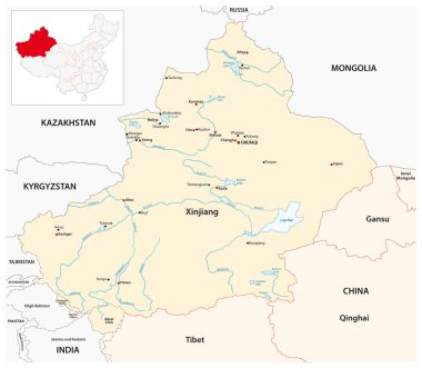 Xinjiang Uygur Özerk Bölgesinin Vektör Haritası, Çin