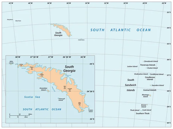 Vektorkarta Över Sydgeorgien Och Sydsandwichöarna Förenade Kungariket — Stock vektor