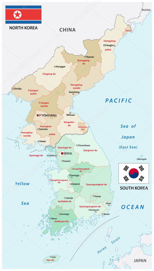 administrative vector map of the states of north and south korea