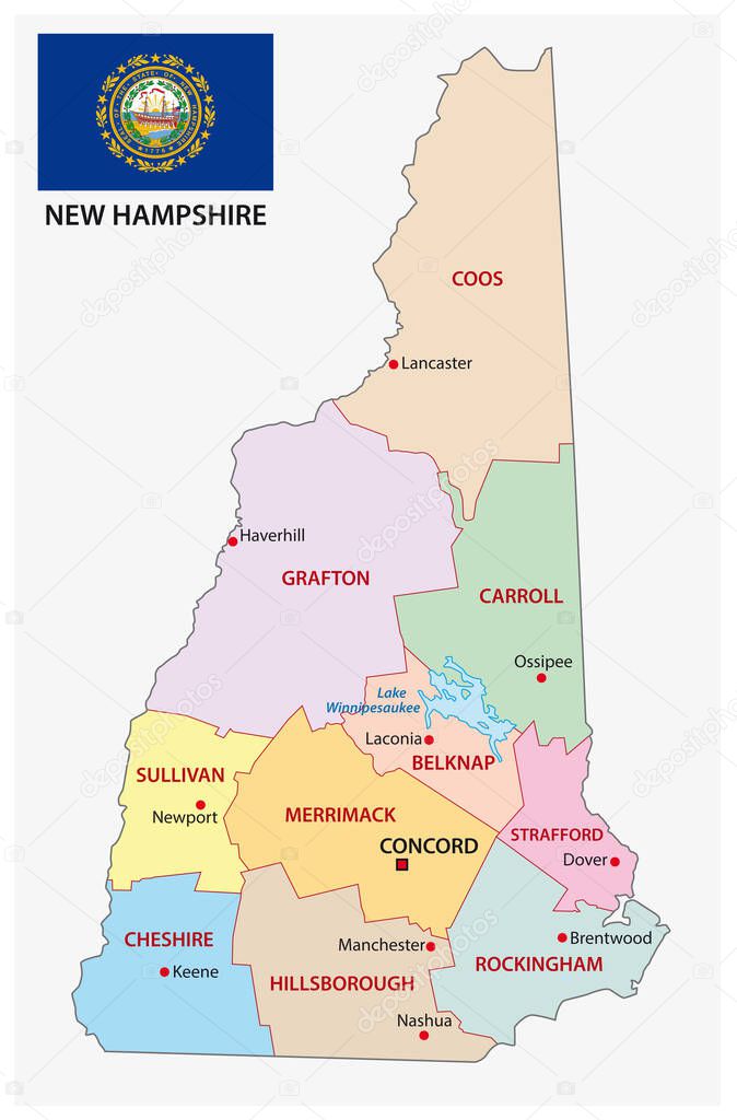 new hampshire administrative vector map with flag