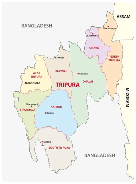 Peta Vektor Administratif Dan Politik Tripura India - Stok Vektor
